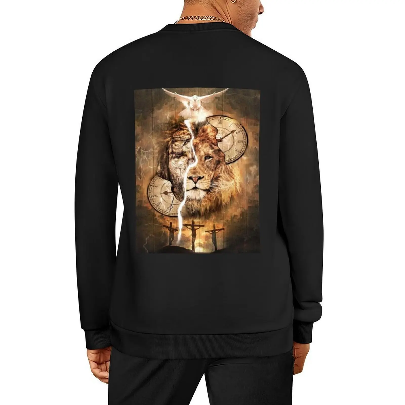 

Jesus and the Lion 3 Crosses White Dove Pullover men's clothing mens clothing fashion men autumn new products men's sweatshirts