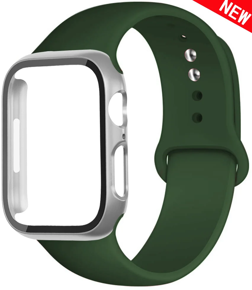 Case+Silicone Strap For Apple Watch Band 44mm 40mm 45mm 41mm 44 mm full PC Protector case+bracelet iwatch series se 7 4 5 6 8 9