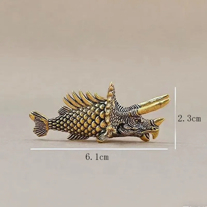 1 PC Triangular Dragon Head Fish Sculpture Desk Ornament Copper Craft Tea Pet Decor DIY Metal Animal Bonsai Landscape Miniature