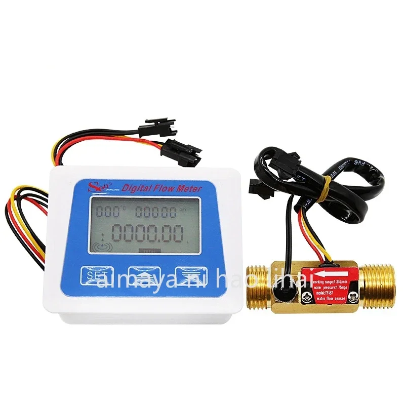 Digital LCD display Water flow sensor meter flowmeter totameter Temperature time record With G1/2 3/4 1 Inch flow sensor