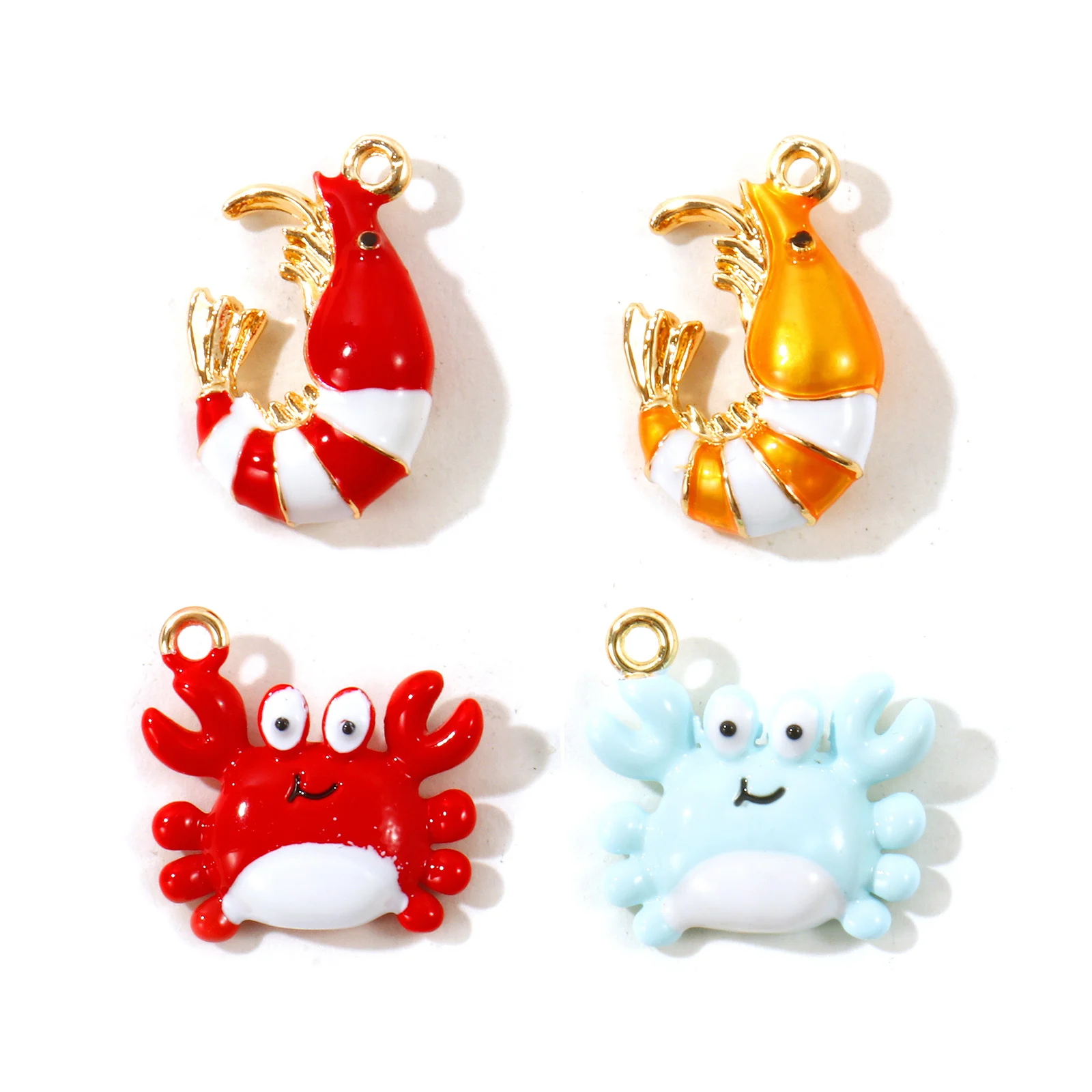 2pcs New Ocean Jewelry Charms 18K Gold Plated Lobster Crab Multicolor Enamel 3D Animal Brass Pendants Women DIY Necklace Jewelry