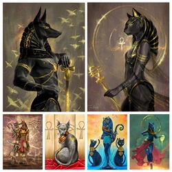 Egyptian Godness Bastet And Anubis God Diamond Art Painting AB Full Square Drills Ancient Egypt Cat Cross Stitch Home Decor