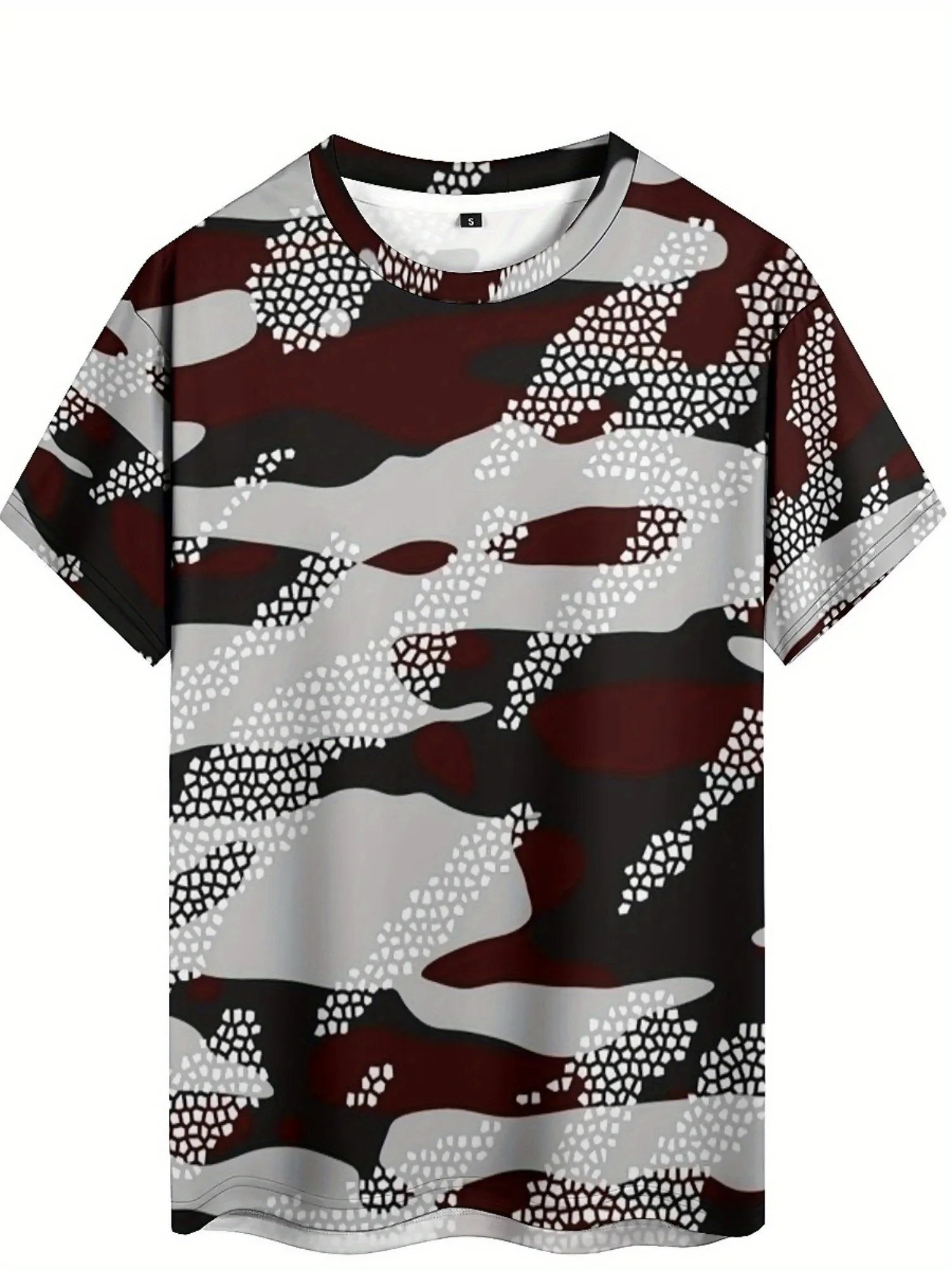 تي شيرت بأكمام قصيرة مموه هندسي مطبوع ثلاثي الأبعاد للرجال والنساء - بوليستر ناعم، مريح لجميع المواسم