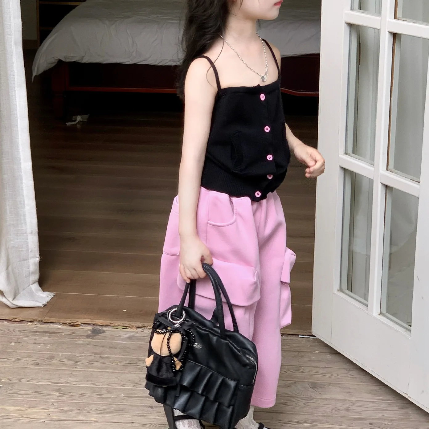 Girls' Pink Wide-leg Pants Sweatpants Spring 2026 New Korean Baby Girl Foreign Loose Cargo Pants