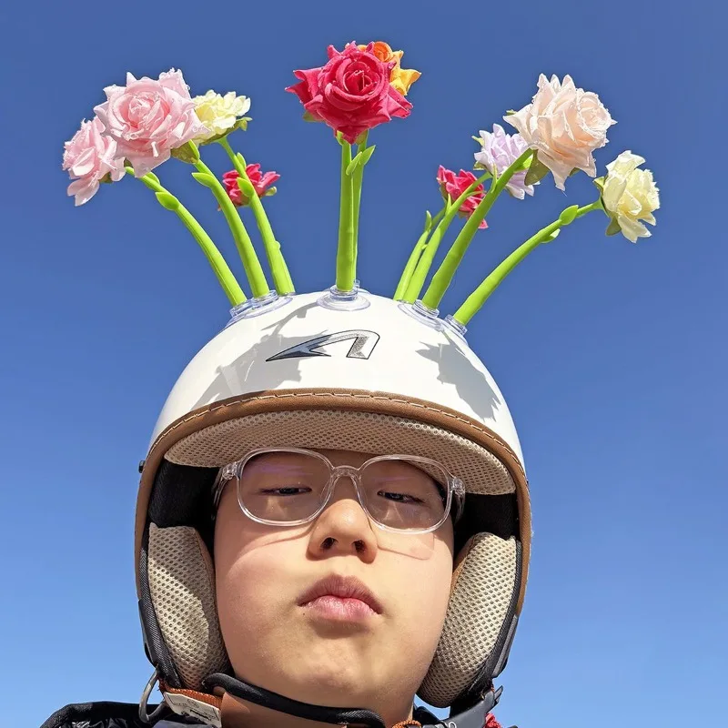 Cute Artificial Rose Sunflower Suction Cup Helmet Ornament Universal Accessory For Motorcycle Scooter Electric Bicycle Helmet