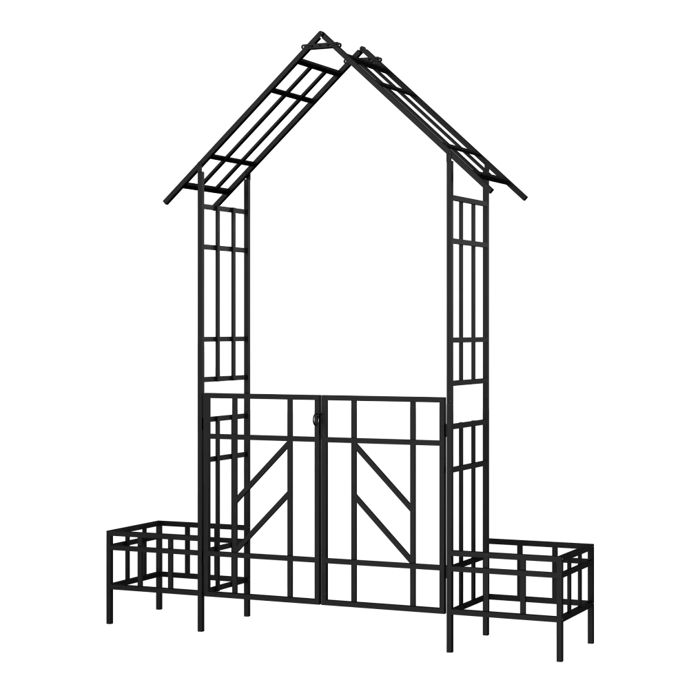

Metal Garden Arch with Gate with planter W80.71*H97.24 Climbing Plants Support Rose Arch Outdoor Black