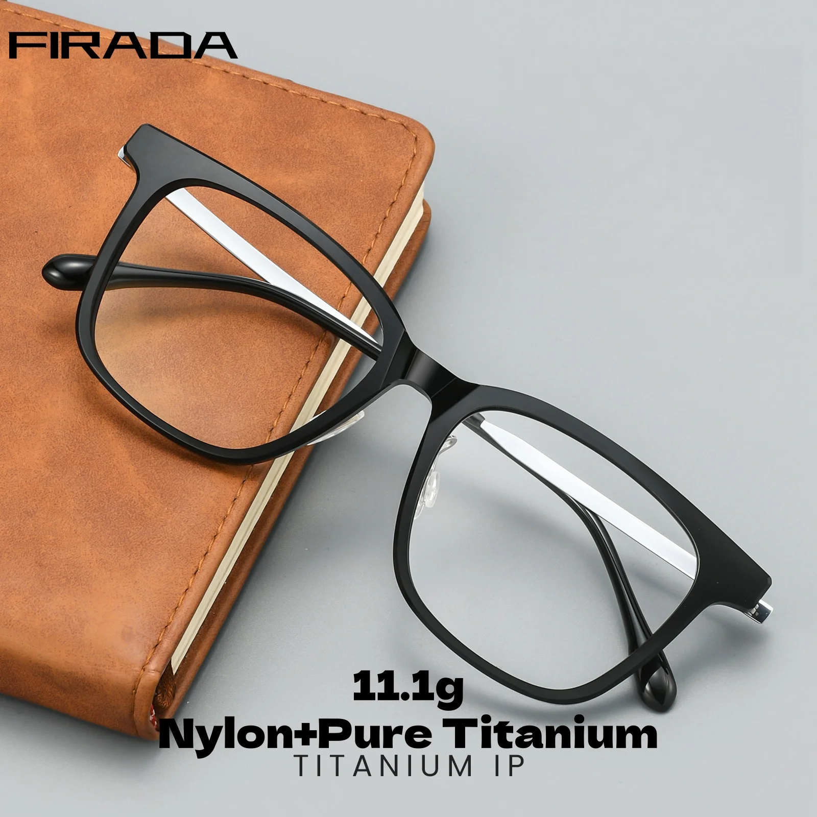 

FIRADA Fashion Transparent Nylon Eyeglasses For Men Ultra-light Retro Square Luxury Pure Titanium Glasses Frame Women ML011D