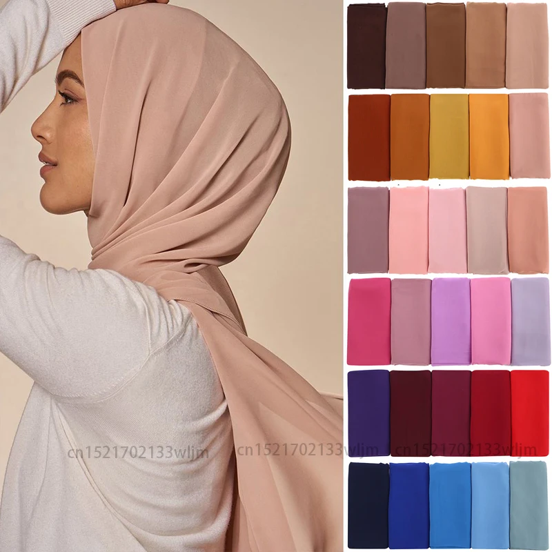 Jilbab sifon Muslim syal wanita warna Solid panjang pembungkus kepala untuk wanita Hijab syal wanita kerudung Muslim Jersey Hijab 180*70cm