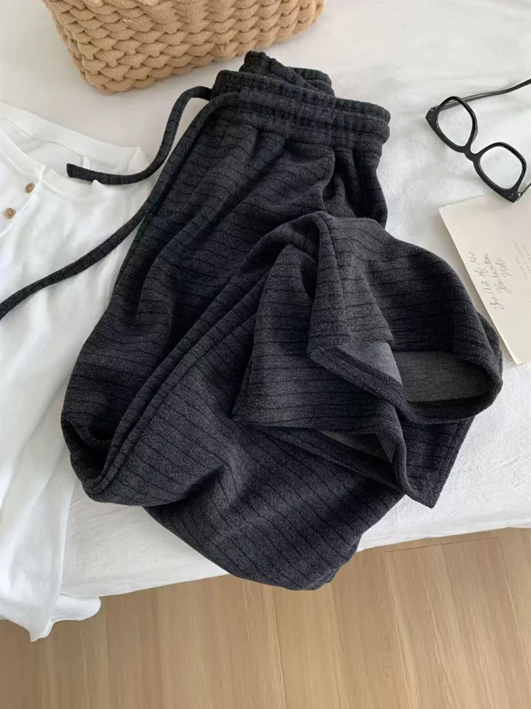 

Весенние полосатые широкие брюки женские корейские свободные повседневные брюки ленивого стиля Y2K винтажная уличная одежда серые универсальные прямые брюки