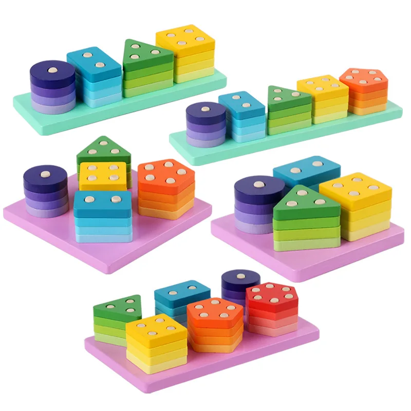 Montessori brinquedo blocos de construção de madeira aprendizagem precoce brinquedos educativos cor forma jogo crianças puzzle brinquedos para crianças meninos meninas