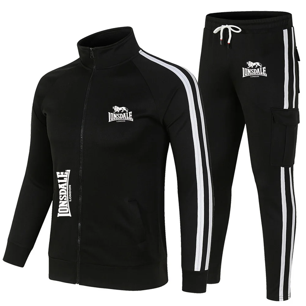 LONSDALE хит продаж, новый мужской кардиган с воротником-стойкой, спортивный костюм, молодежная спортивная одежда, повседневная облегающая спортивная одежда для бега из двух предметов LONSDALE хит продаж, новый мужской кардиган с воротником-стойкой, спортивный костюм, молодежная спортивная одежда, повседневная облегающая спортивная одежда для бега из двух предметов