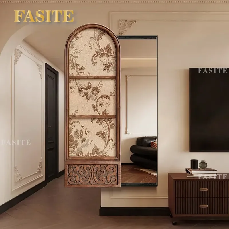 For Medieval Style Push Pull Invisible Full Body Mirror Entrance Decorative Painting Hidden Full Length Mirror Mural Bedroom