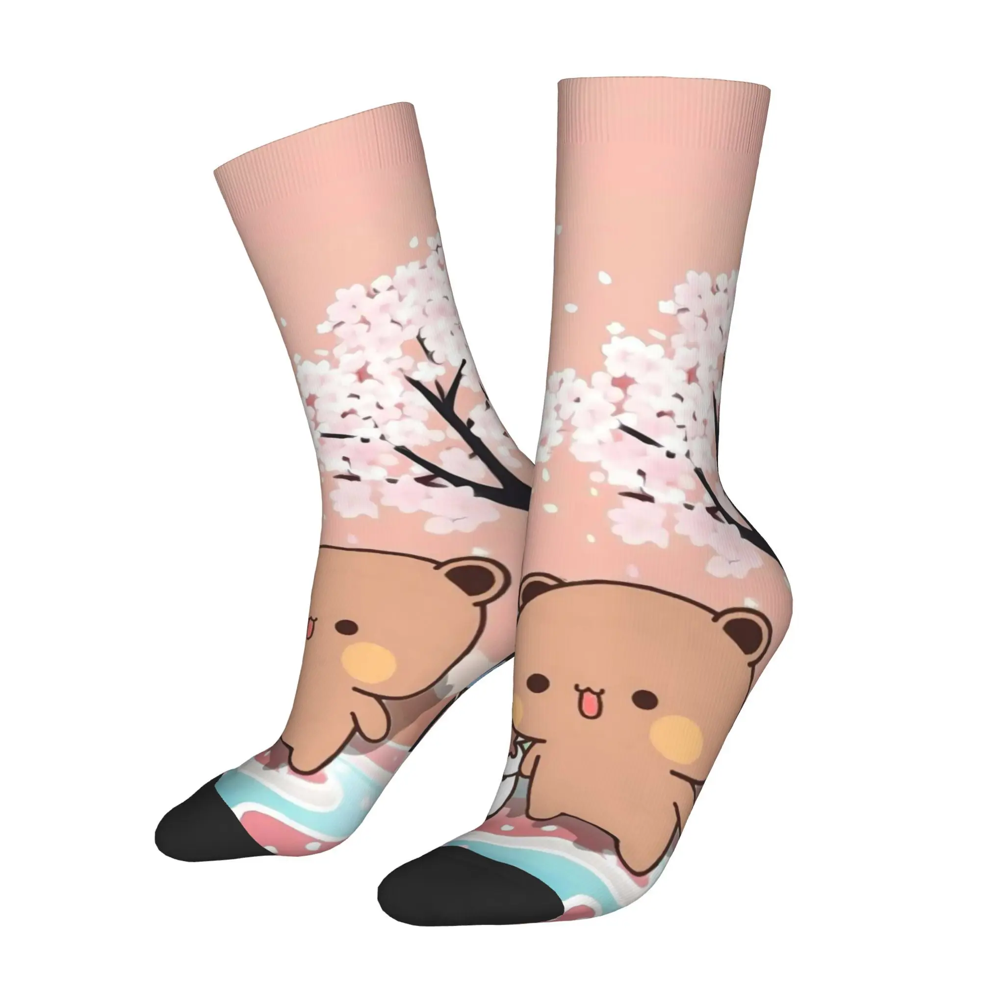

Retro Panda Bear And Brownie Men's Socks Bubu Dudu Cartoon Unisex Novelty Funny Crew Sock Gift