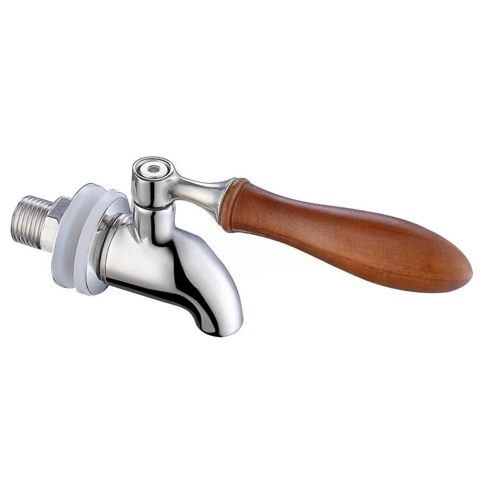 Stainless Steel Beverage Dispenser Faucet, Wooden Handle Keg Faucet for Beer Juice, Fits 5/8 Inch Opening, Home Bar Accessory