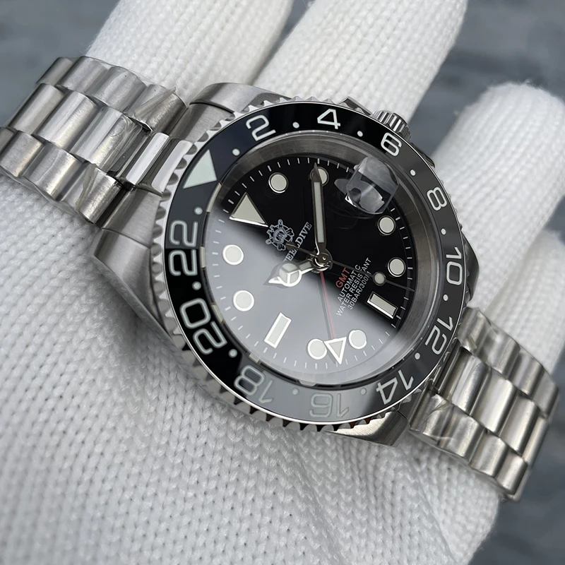 Steeldive masculino gmt relógio 40.5mm relógio de pulso mecânico automático mergulhador 300m à prova dwaterproof água BGW-9 luminosa safira nh35 moldura cerâmica