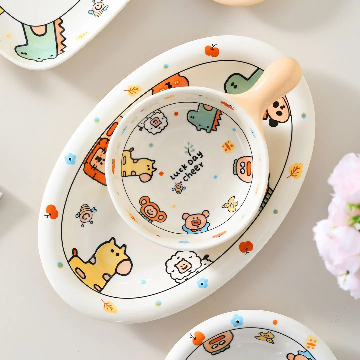 Cartoon Animal Alliance Ceramic Bowl, 2025 New High-value Underglaze Color Household Tableware Instant Noodle Bowl
