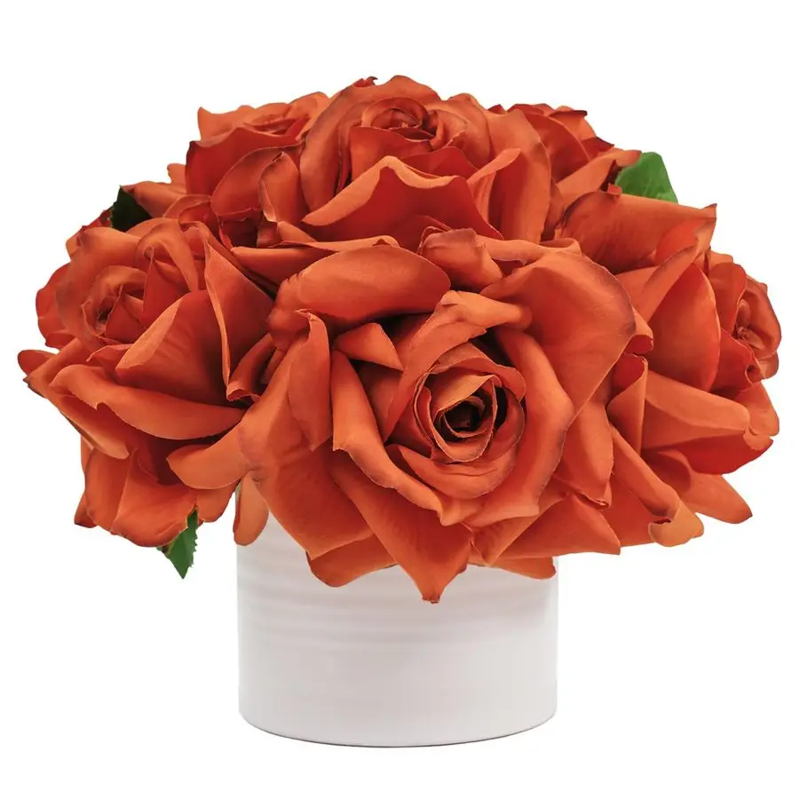 

Искусственные цветы в вазе, композиция из шелковых роз в мини-горшке, реалистичные искусственные цветы с керамической вазой для свадебного декора или центральной композиции.