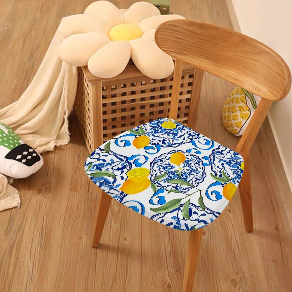 Mediterranean Lemon European Stool Pad Patio Home Kitchen Office Chair Seat Cushion Pads Sofa Seat 40x40cm Chair Mat Pad