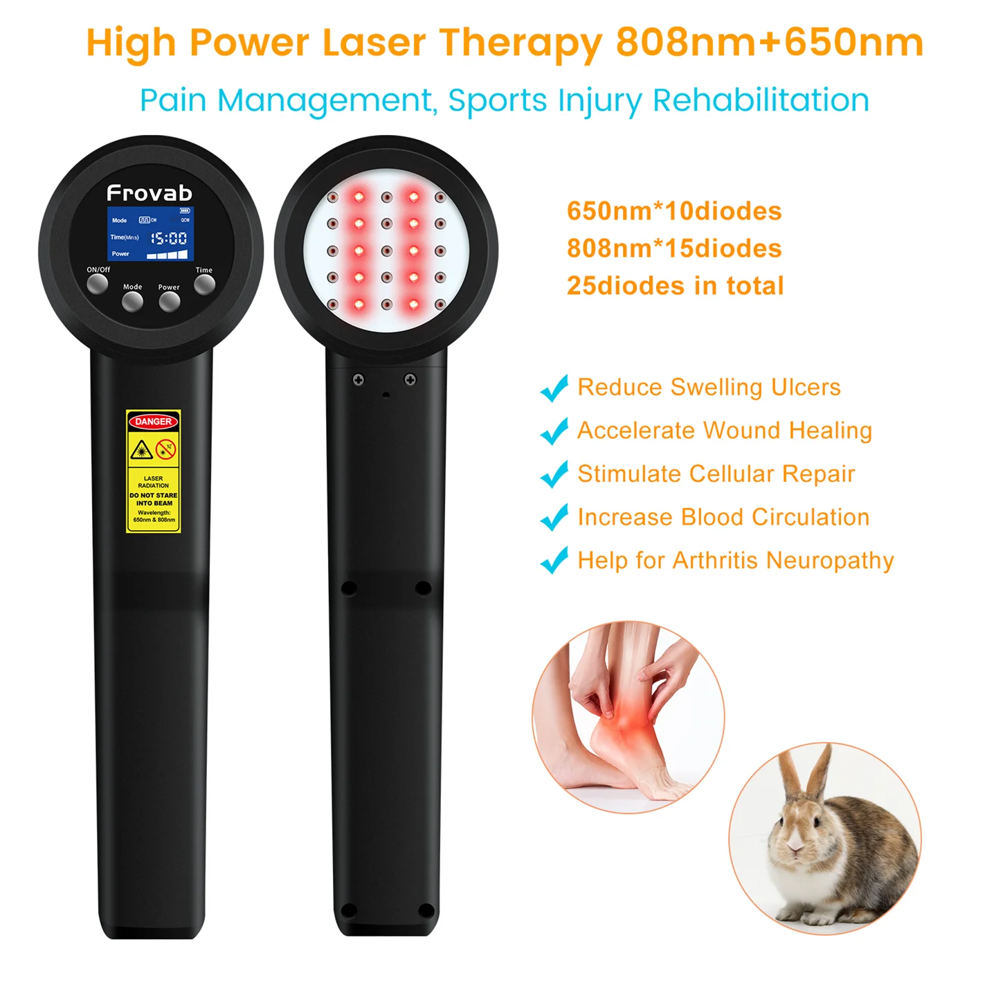 Frovab 8W 808nm*15 650nm*10 Red Light Cold Laser Therapy for Dogs Low Level Laser Therapy for Knee Osteoarthritis at Home Use