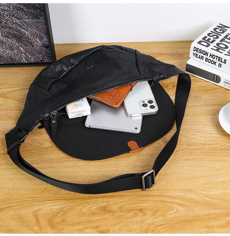 Wmnuo New Cow Chest Bag Casual Cover Black Soft Messenger Crossbody Bags Men Real Cowhide Male Shoulder Sling Waist Bags Hot