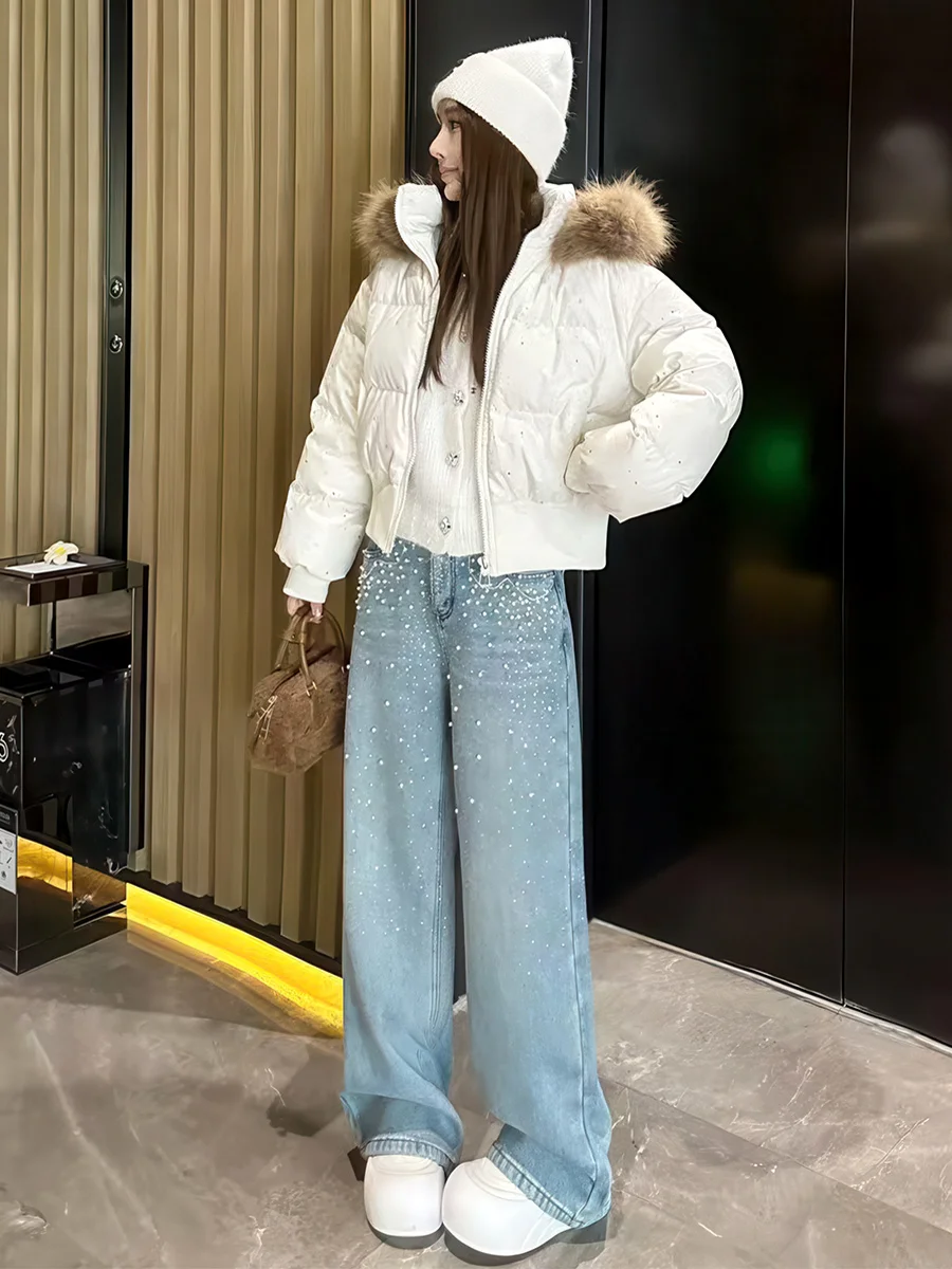 블라 오르트 후드 다운 재킷 여성용 겨울 슬림핏 90% 화이트 다운 따뜻한 개성있는 아우터 캐주얼 슬림 하이웨이스트