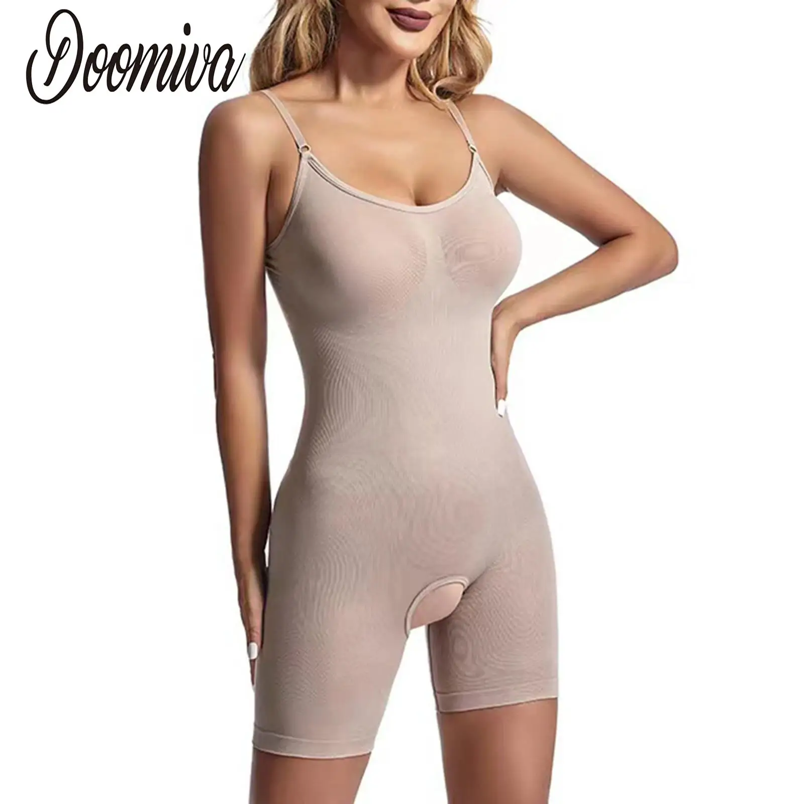 

Womens Sleeveless Bodysuit Shapewear Adjustable Spaghetti Straps Crotchless Jumpsuit Control Butt Lifting Body Shaper Sport Wear