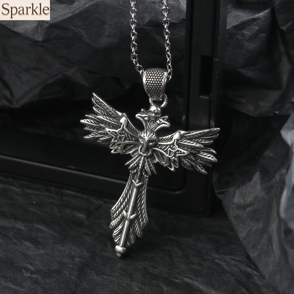 Retro Horus Eye Skull Cross Pendant Necklace for Men Women Hip Hop Punk Street Minimalist Collarbone Chain Jewelry Accessories