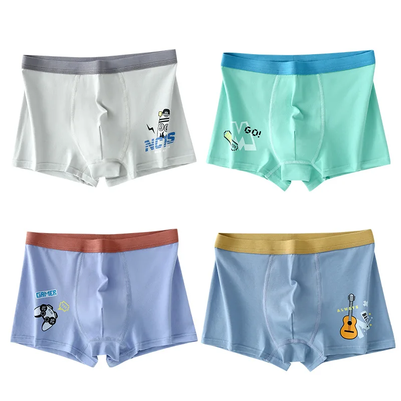4PCS High-Quality Boys Baby 95% Cotton Boxer Shorts Underwear Kids Children 7-18Years Old Students Thin Panties Cartoon Summer