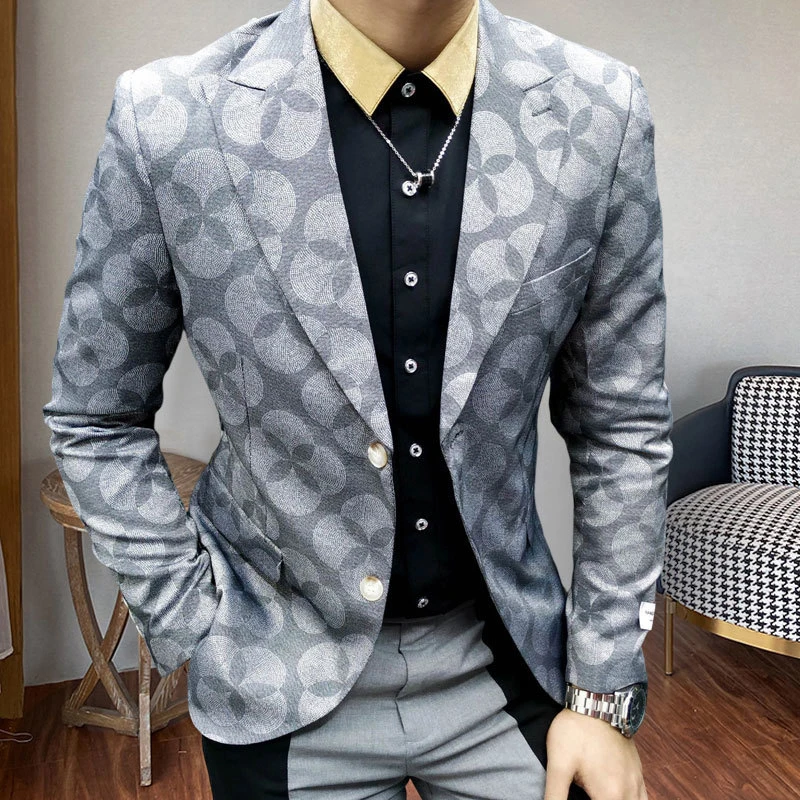 

Spring Business Formal Dress Trend Print Bridegroom Wedding Dress Blazer Hombre British Style Smoking Men Slim Fit Blazer Jacket