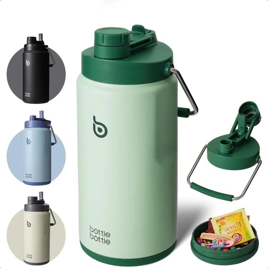 

Insulated Water Bottle 64 oz Vacuum Stainl Steel Green