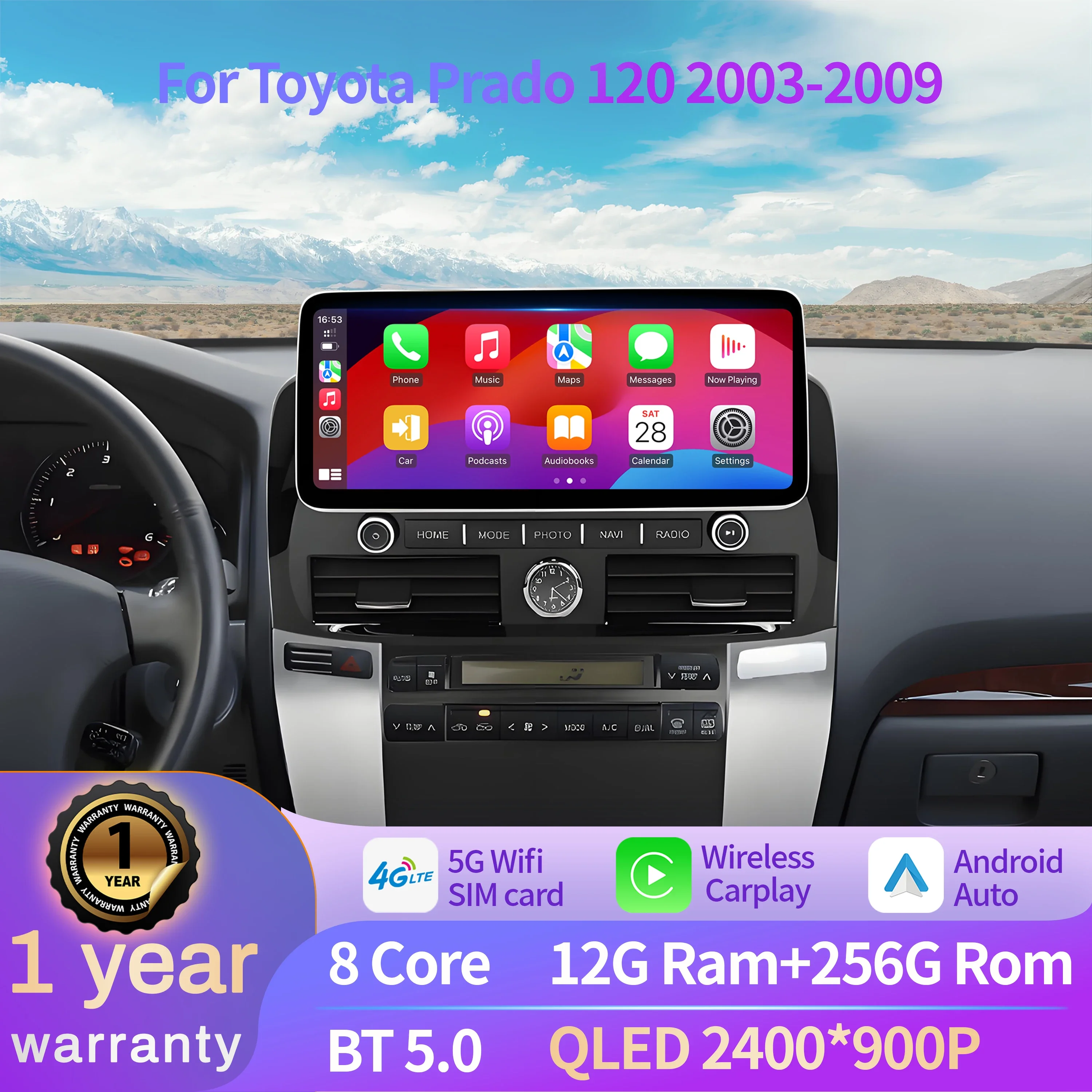 

12.3 inch Car Radio Android 15 For Toyota Prado 120 2003-2009 4G Wireless BT Carplay Multimedia Head Unit Touch Screen
