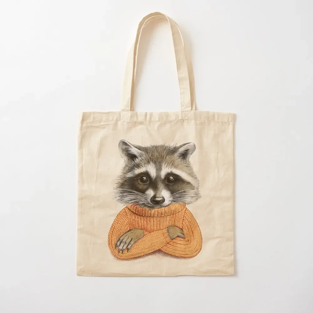 Raccoon in winter sweater Tote Bag Women's beach bags Big bag women Portable shopping bag