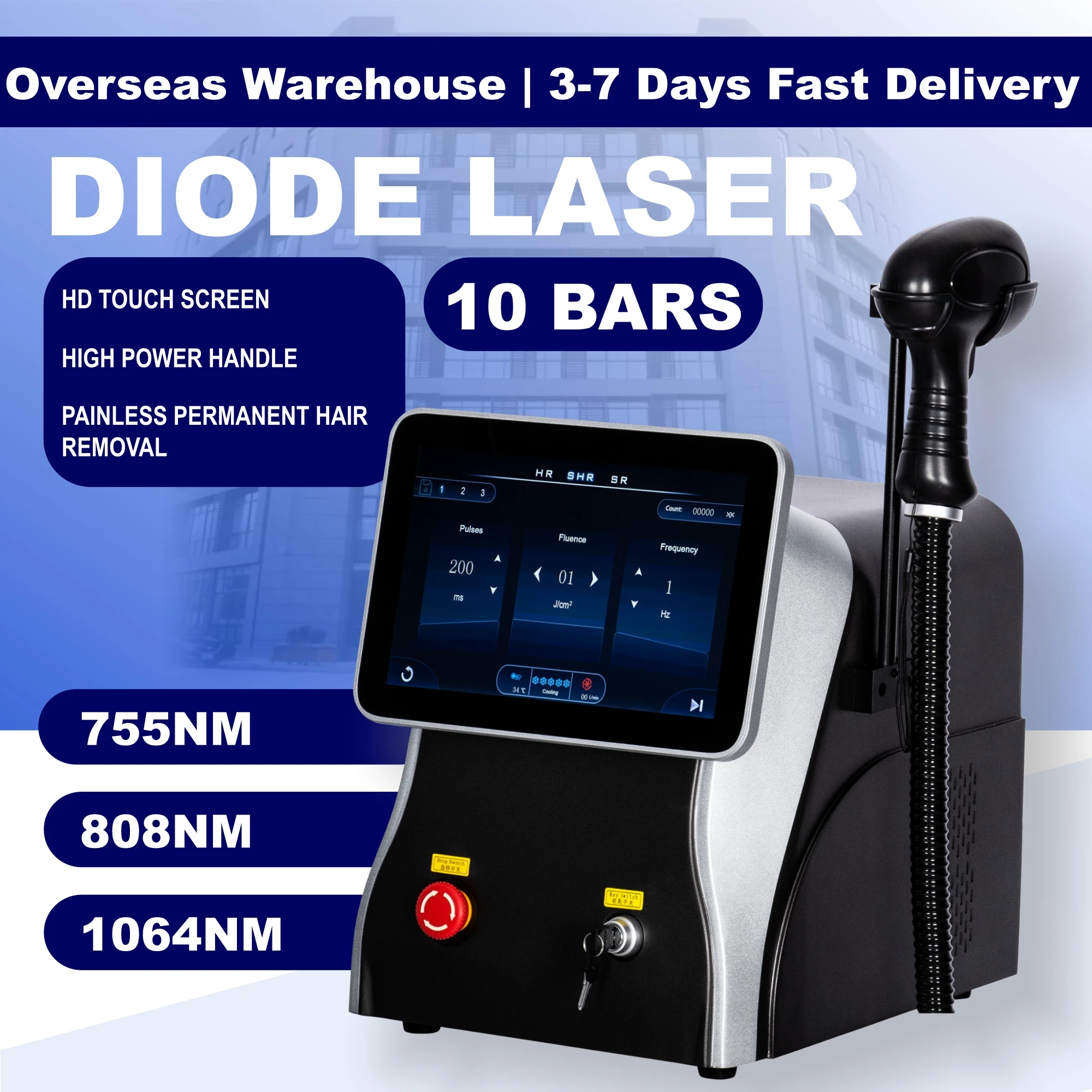 Ice Painless Diode Laser Hair Removal Machine 10BARS 5000W 755 808 1064nm Full Body Professional Salon Epilator