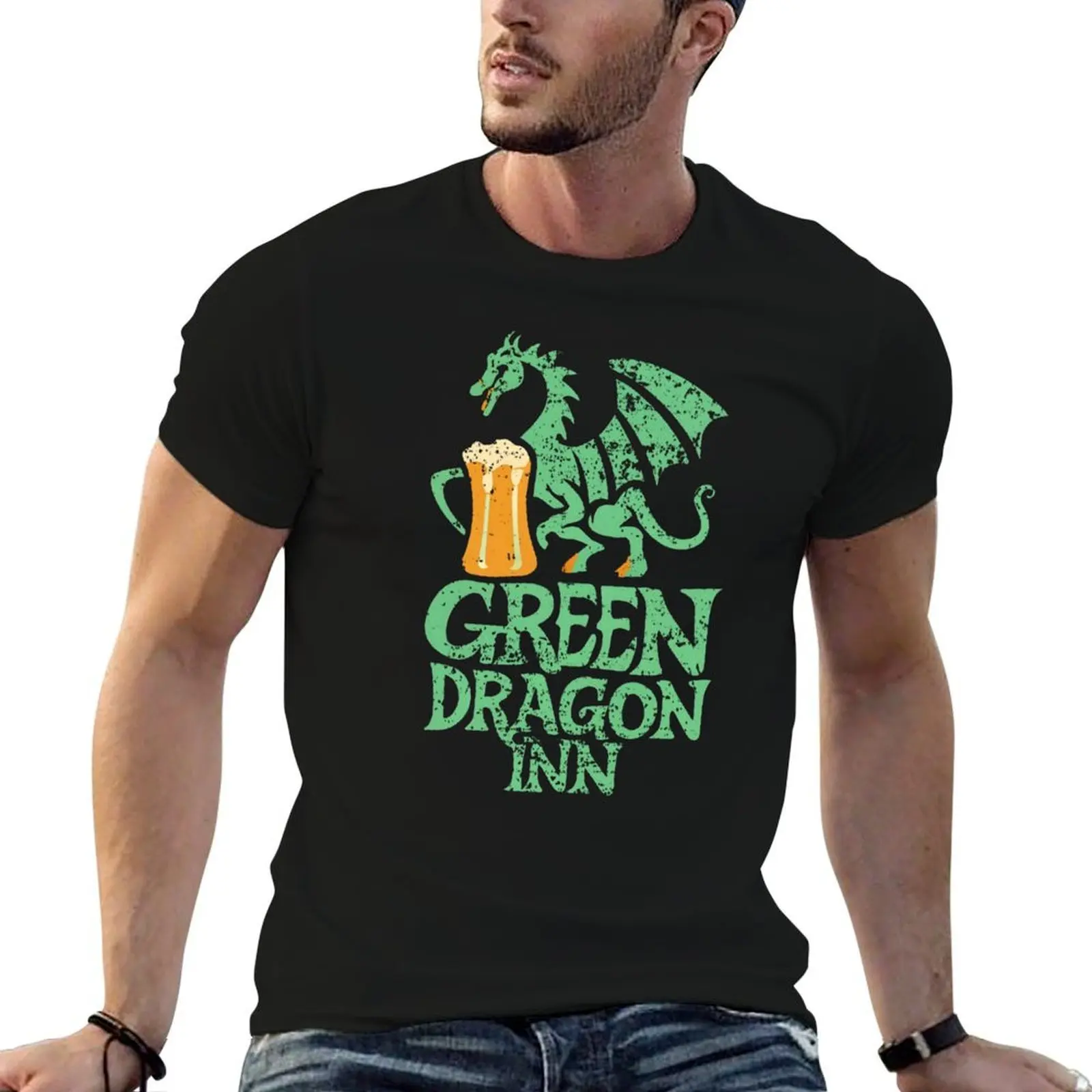 

Green Dragon Inn - Typography - Fantasy T-Shirt t shirts for man cotton t shirt personalised T-Shirt