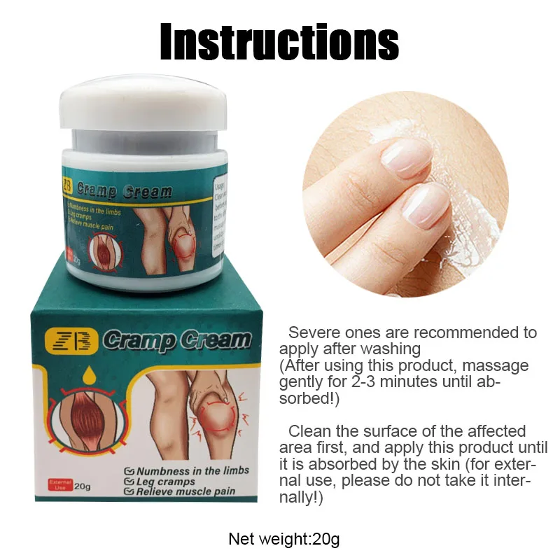 20g ZB Leg Cramp Cream Relief Knee Joint Heel Limb Numb Painkiller Calf Tendon Muscle Sciatica Chinese Herb Ointmet