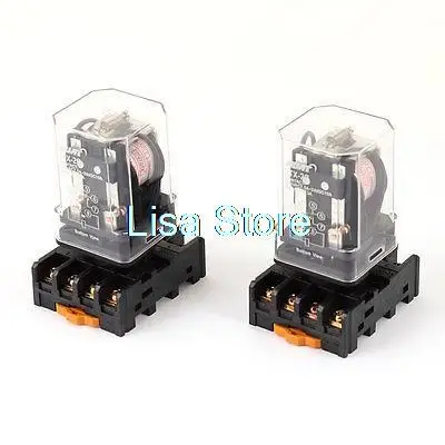 

AC 220V Coil Voltage 8 Terminals DPDT Electromagnetic Power Relay 2 Pcs w Base