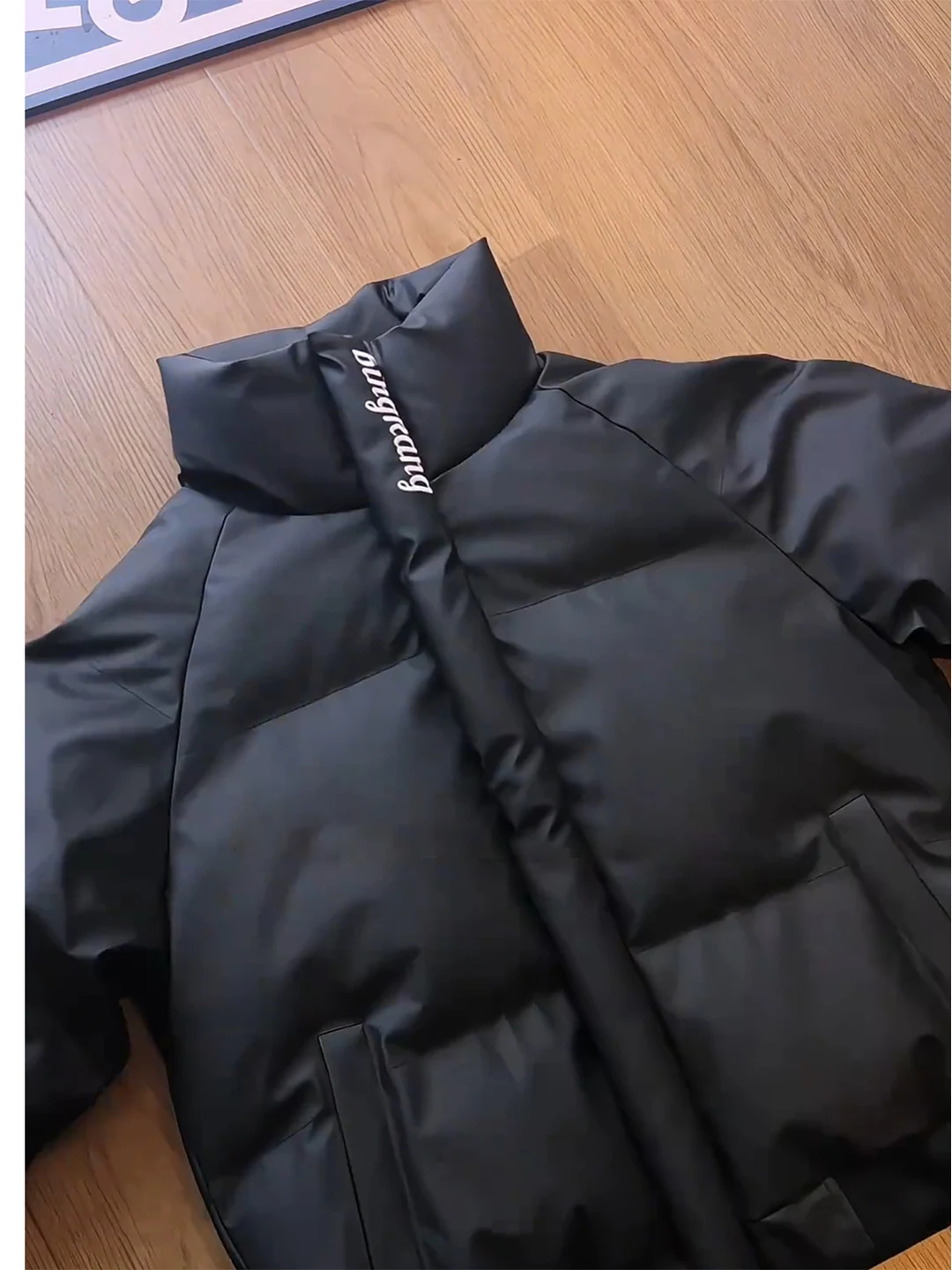 

American Retro Embroidered down Jaet Men's Winter Thi Warm PU Leather Cotton Bread Sle Stand Collar Coat