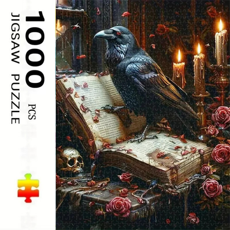 500/1000/1200/2000 PCS Dark Gothic Raven on Ancient Book Puzzle Creative Puzzle Jigsaw Birthday Gifts Home Decor Unique Gifts