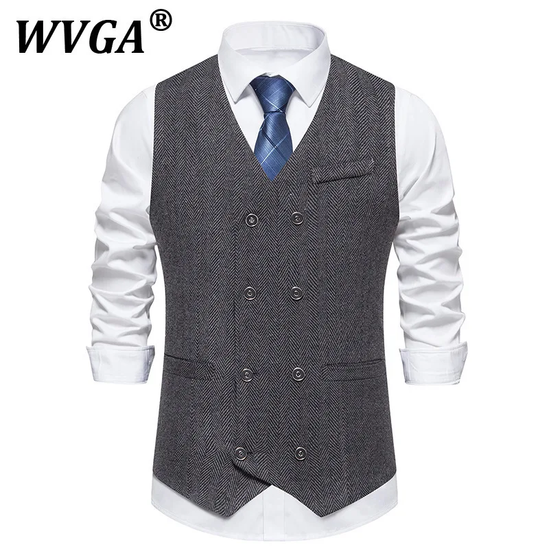 

WVGA Spring Autumn New Man Tide V-Neck Double-breasted Sleeveless Coats Trendy Design Niche Chic Casual Suit Vest Ins Y2K W11663