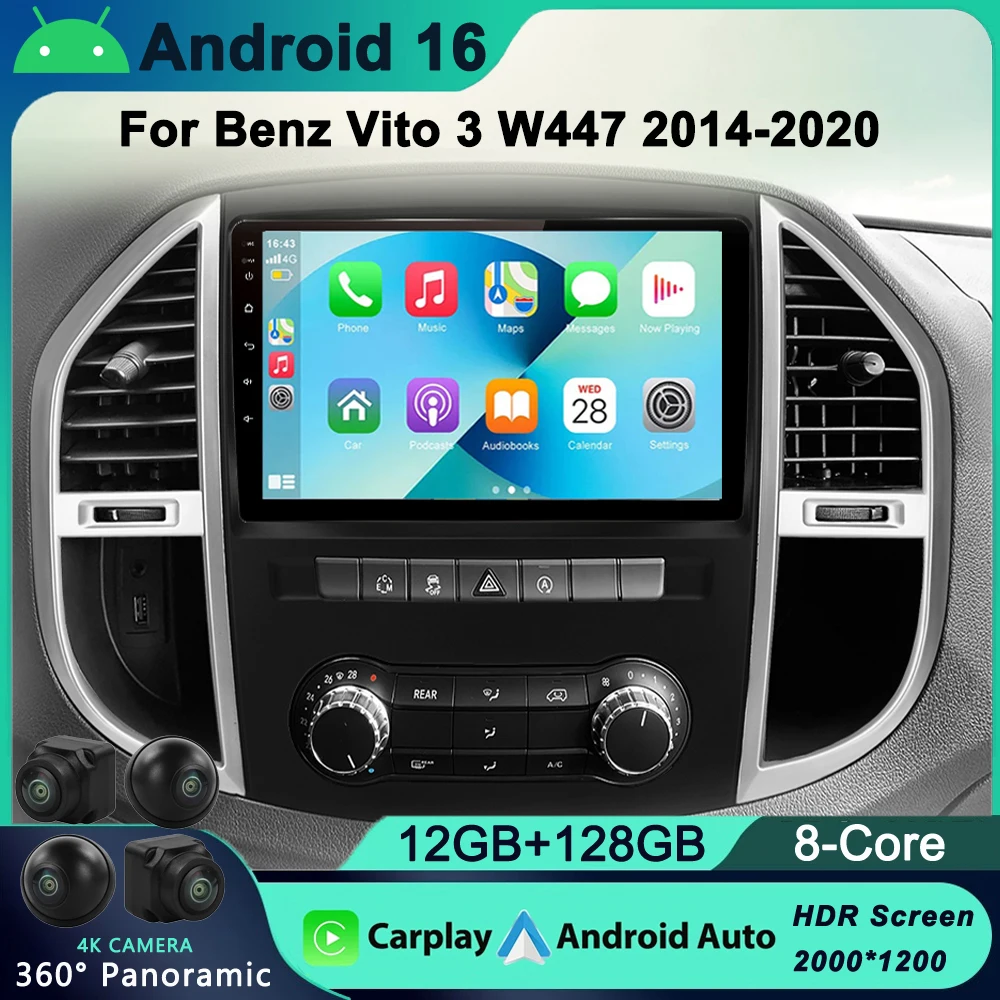 

Android 16 Carplay For Mercedes Benz Vito 3 W447 2014-2020 Car Radio Multimedia Video Player Navigation Stereo GPS WIFI+4G