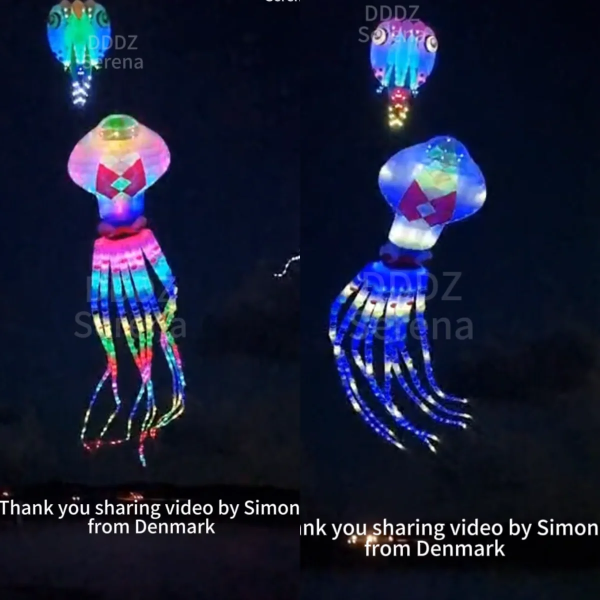 DDDZ 35m LED  squid 30D ripstop nylon fabric show Kite night flying pendant Inflatable Kite with battery and remote control