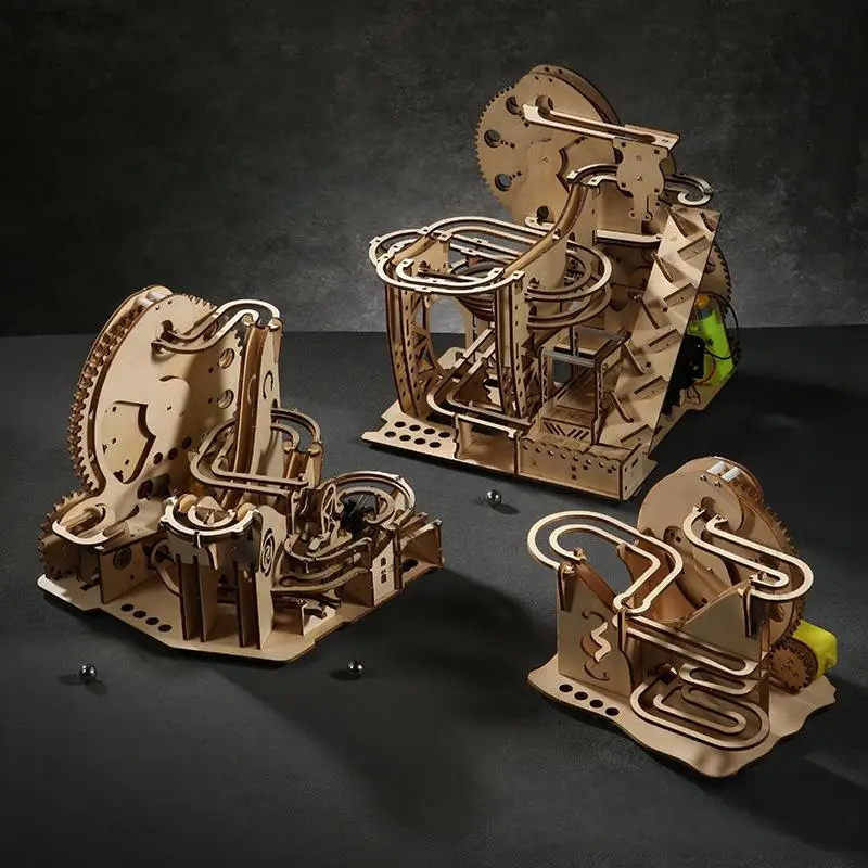 OUZEY 3D โมเดลไม้สร้างรางลูกแก้วและกังหันน้ำ - ชุดประกอบแบบกลไก DIY ของเล่น STEM เสริมสร้างทักษะสำหรับผู้ใหญ่และวัยรุ่นอายุ 14 ปีขึ้นไป