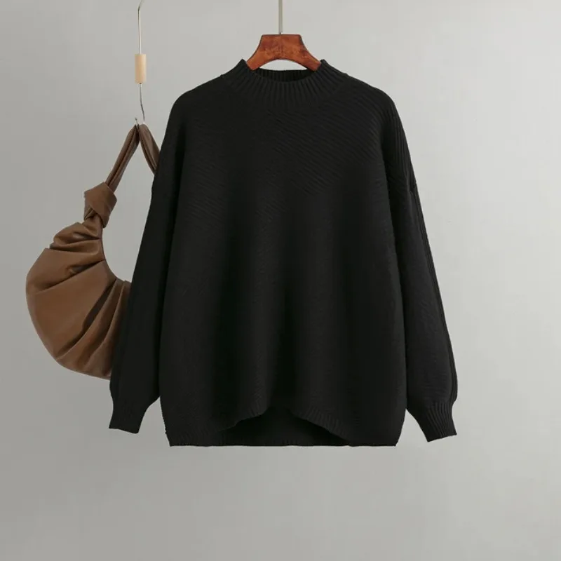 Nuevo en jersey para mujer, suéter Retro holgado con cuello medio alto para mujer, ropa elegante para mujer, Tops de moda de manga larga