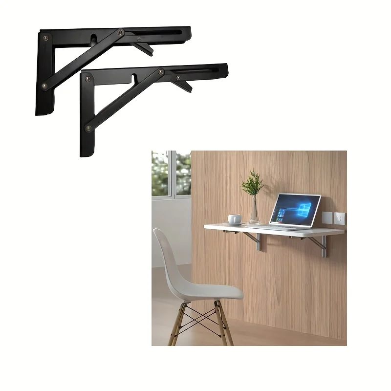 2Pcs Folding Storage Rack Adjustable Angle 90° Decor Table Industrial Wall Mount Bracket No.8 Home Furniture Hardware
