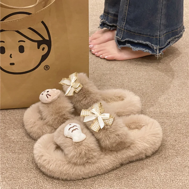 

Cute Slippers For Women Autumn And Winter 2024 Indoor Household Outerwear With Thick Sole And Velvet Thick Sole Home Slipper