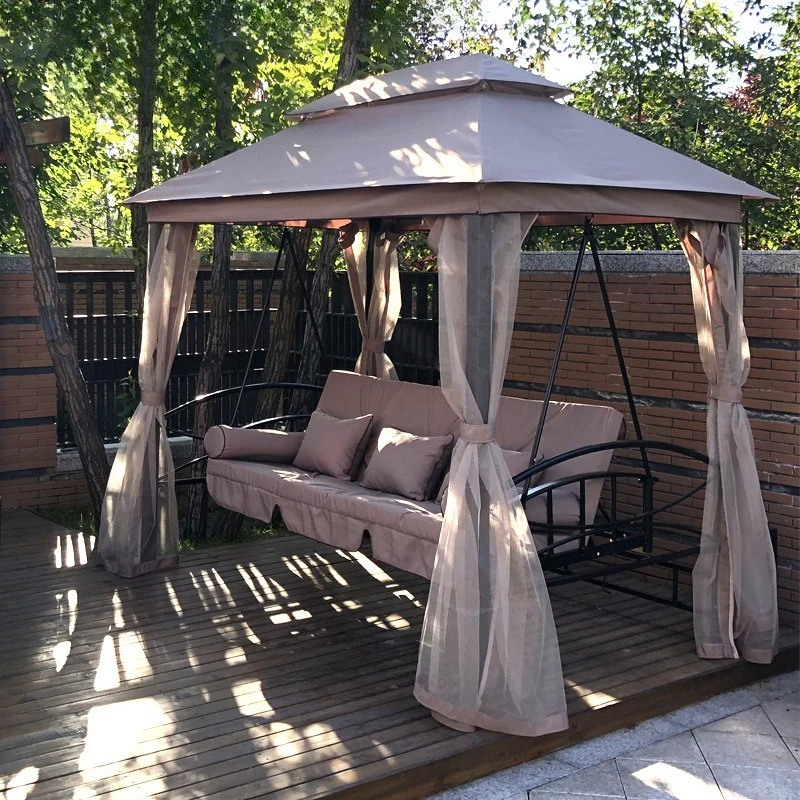 Outdoor Swing Bed Garden Rocking Chair Metal Lazy Double Patio Hammock for Yard and Terrace