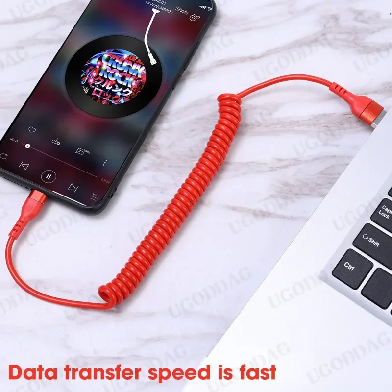 5A Type C Data Cable Spring Telescopic Fast Charging Cord Car USB C Charge Cord for Android Phone Accessories for Xiaomi Samsung