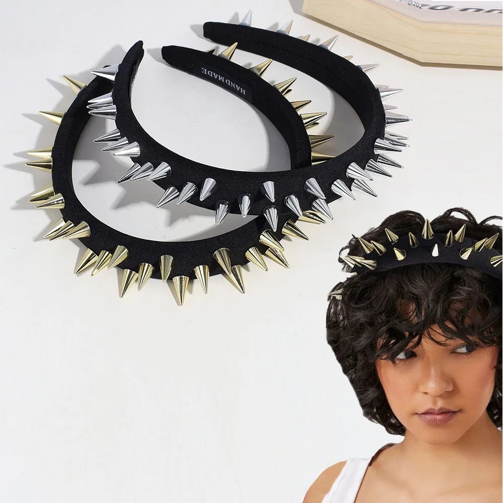 Punk Style Headpiece Exaggerated Rivet Headband Personalized Gothic Headwear Cosplay Halloween Party Costume Props