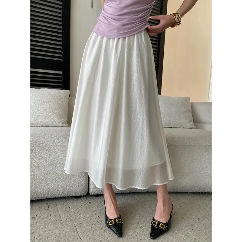 

Elegant French High-End Elastic Loose Slimming Women White High Waist Skirt Elastic Waist Skirt For Casual Elegant Charming 6KUD