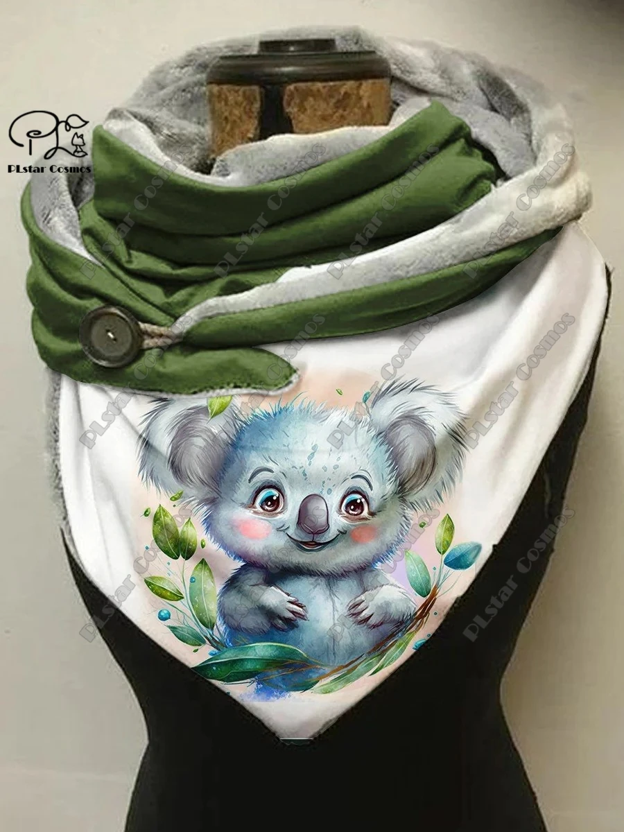 3D printed animal series cute koala sloth otter pattern printed warm shawl scarf spring and winter small triangle scarf